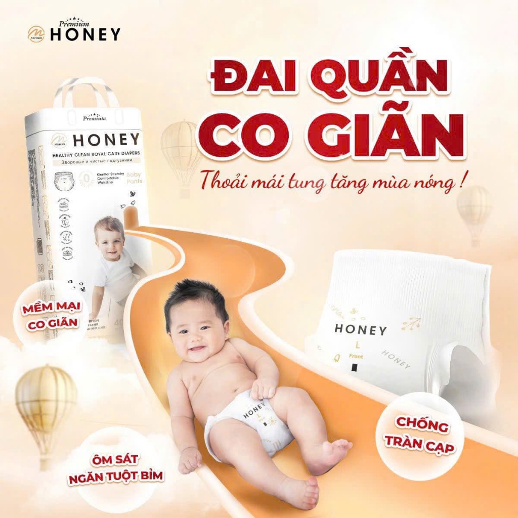 Tã Bỉm Dán/Quần Honey Premium Tơ Tằm Siêu Mềm Mịn Và Thấm Hút Đủ Size Cho Bé