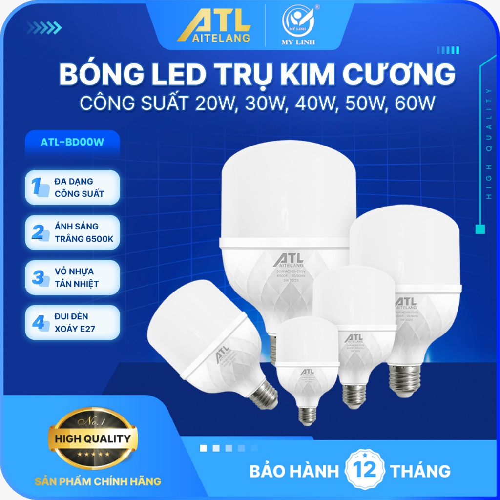 Bóng đèn Led trụ hiệu ATL 20W,30W,40W,50W,60W loại bóng đơn dùng trong nhà, hoạt động bằng điện 220V