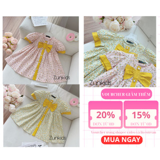 Váy Bé Gái Thô Hoa Tay Phồng – Thiết Kế Viền Màu & Nơ To  Siêu Xinh