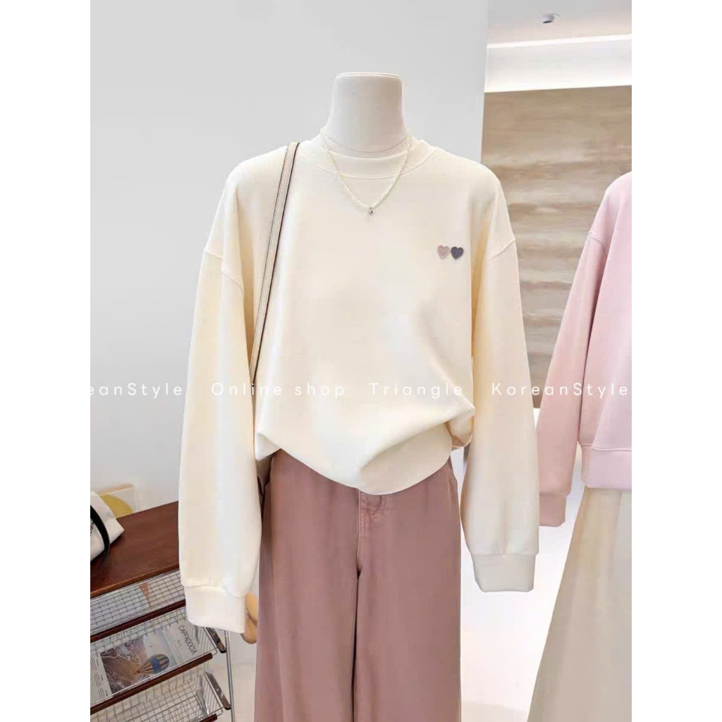 TRIANGLE - Double Heart Sweater (Cân nhắc kỹ, return is not welcomed)- Áo nỉ mỏng phong cách Hàn Quốc dễ mặc