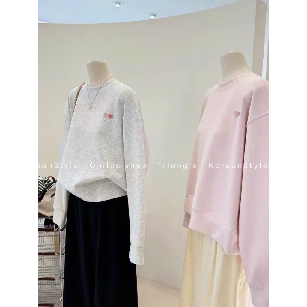 TRIANGLE - Double Heart Sweater (Cân nhắc kỹ, return is not welcomed)- Áo nỉ mỏng phong cách Hàn Quốc dễ mặc