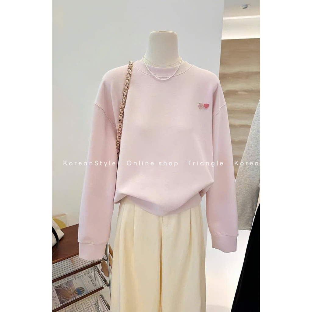 TRIANGLE - Double Heart Sweater (Cân nhắc kỹ, return is not welcomed)- Áo nỉ mỏng phong cách Hàn Quốc dễ mặc