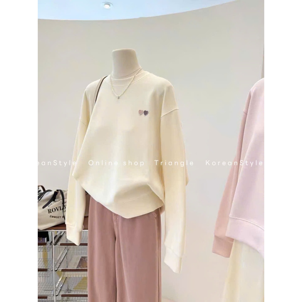 TRIANGLE - Double Heart Sweater (Cân nhắc kỹ, return is not welcomed)- Áo nỉ mỏng phong cách Hàn Quốc dễ mặc