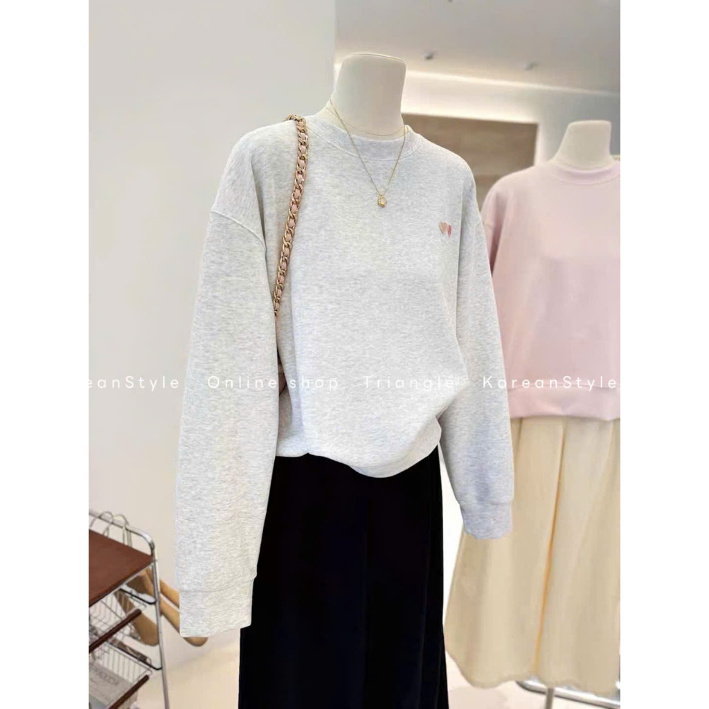 TRIANGLE - Double Heart Sweater (Cân nhắc kỹ, return is not welcomed)- Áo nỉ mỏng phong cách Hàn Quốc dễ mặc