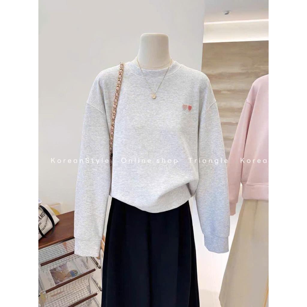 TRIANGLE - Double Heart Sweater (Cân nhắc kỹ, return is not welcomed)- Áo nỉ mỏng phong cách Hàn Quốc dễ mặc
