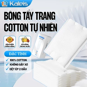 Kaleis Bông Tẩy Trang 100% Cotton Mềm Mịn Không Xơ – Miếng Bông Trang Điểm Dày, Thấm Nước Tốt – Hộp 50 Miếng