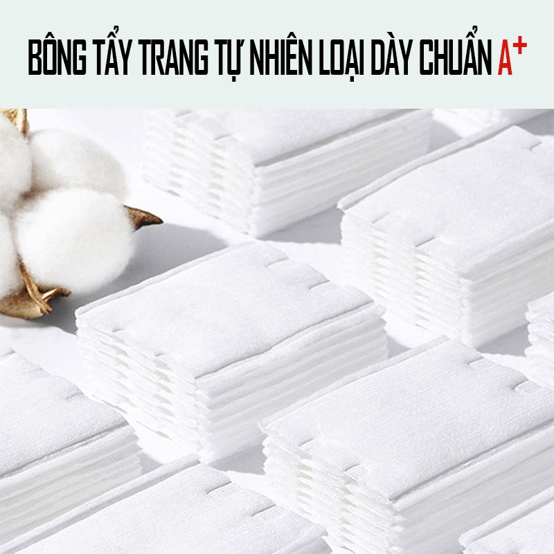 Kaleis Bông Tẩy Trang 100% Cotton Mềm Mịn Không Xơ – Miếng Bông Trang Điểm Dày, Thấm Nước Tốt – Hộp 50 Miếng