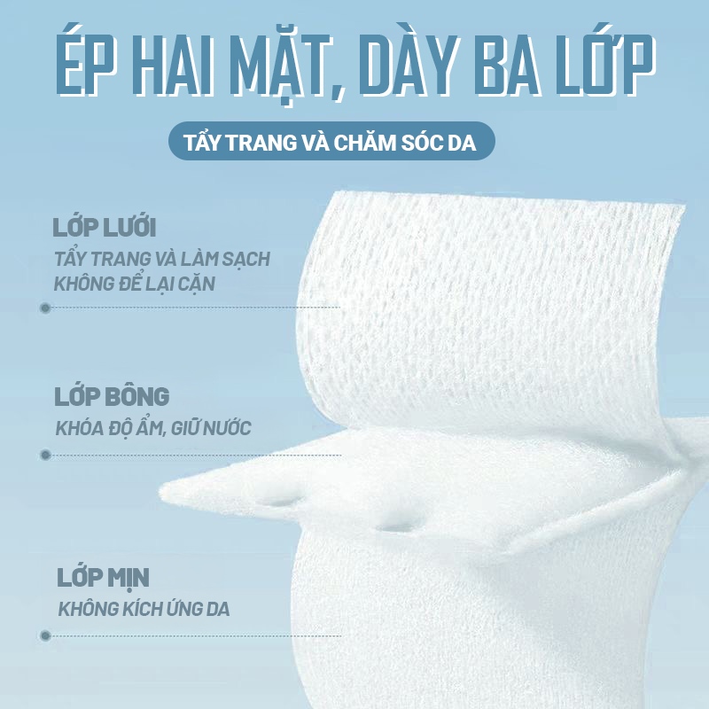Kaleis Bông Tẩy Trang 100% Cotton Mềm Mịn Không Xơ – Miếng Bông Trang Điểm Dày, Thấm Nước Tốt – Hộp 50 Miếng