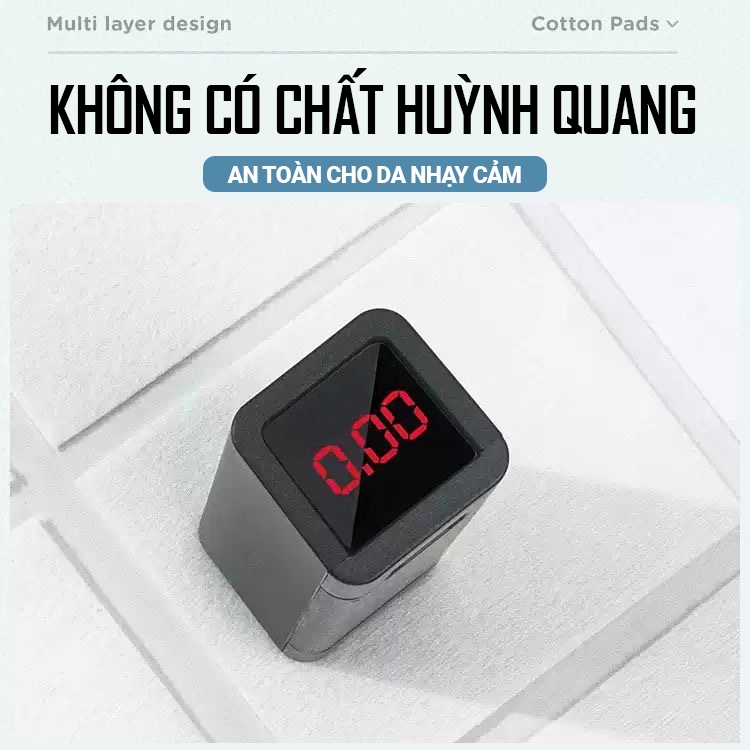 Kaleis Bông Tẩy Trang 100% Cotton Mềm Mịn Không Xơ – Miếng Bông Trang Điểm Dày, Thấm Nước Tốt – Hộp 50 Miếng