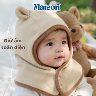 Mũ Trùm Đầu Giữ Ấm Cho Bé Mùa Đông MAISON Mũ Liền Khăn Choàng Bảo Vệ Tai, Cổ, Chống Gió Lạnh
