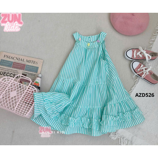 Đầm Bé Gái Cổ Yếm Đính Tulip AZD526 – Váy Thô Cotton Sọc Xinh Xắn Cao Cấp