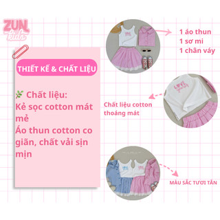 Set 3 Món Bé gái Kẻ Sọc Cotton LOVE YOURSHELF AZB538 – Áo Thun Trắng + Áo Sơmi + Chân Váy Ren Xinh