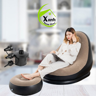 Bộ Ghế Tựa Lưng Bơm Hơi Kiểu Dáng Hàn Quốc GD266 - Bộ Ghế Lười Sofa Bọc Nhung Bơm Hơi Kèm Bơm