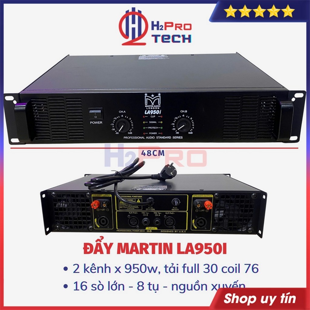 Cục Đẩy Công Suất 2 Kênh Martin La950I 2X950W, Nguồn Xuyến, Tải Loa Full 30 Coil 76– H2Pro Tech