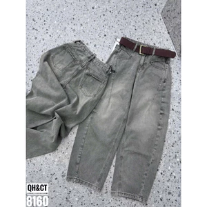 Quần baggy jean phối viền màu xám khói mẫu trend 2025