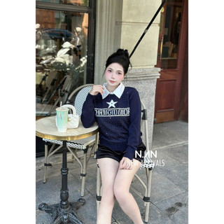 Áo len phối cổ sơ mi đá len siêu đẹp
