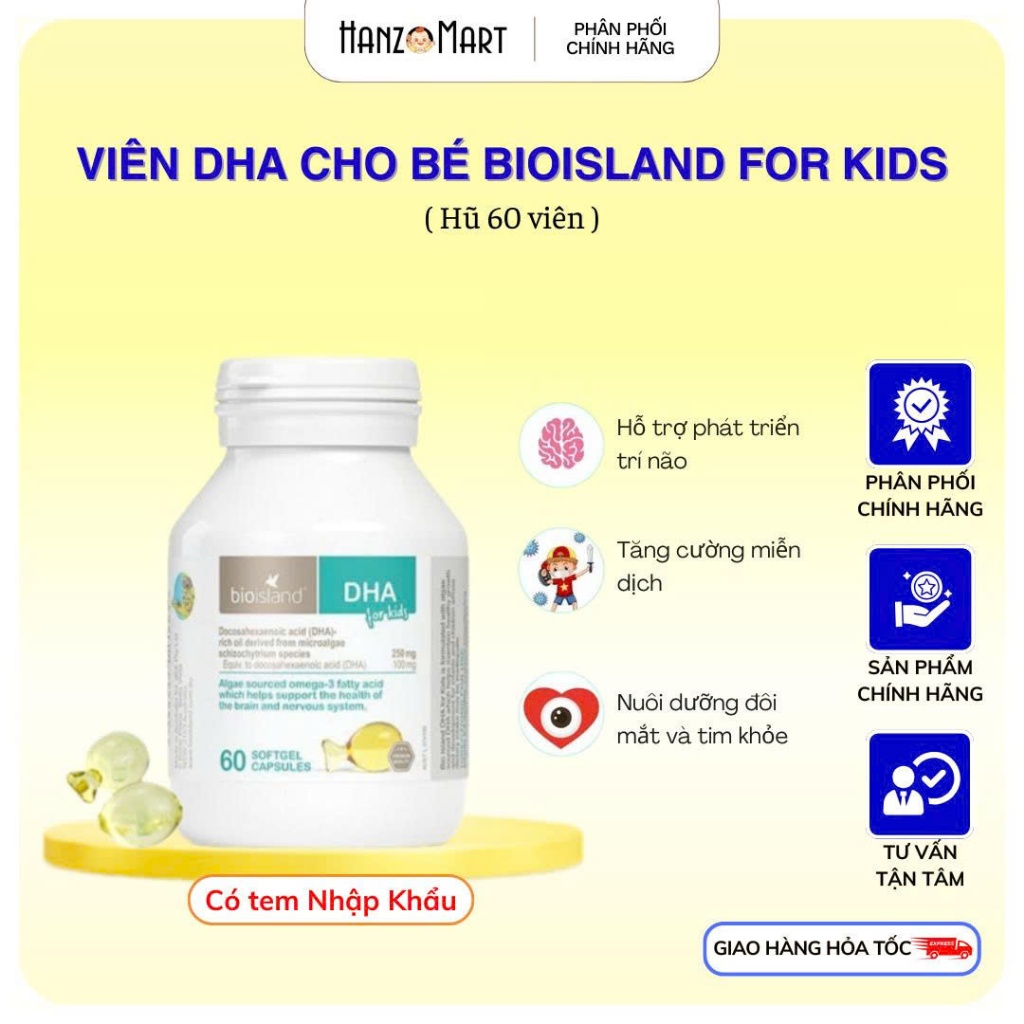 Viên Bổ sung dầu cá DHA cho bé của Úc Bioisland DHA Kids 60 viên