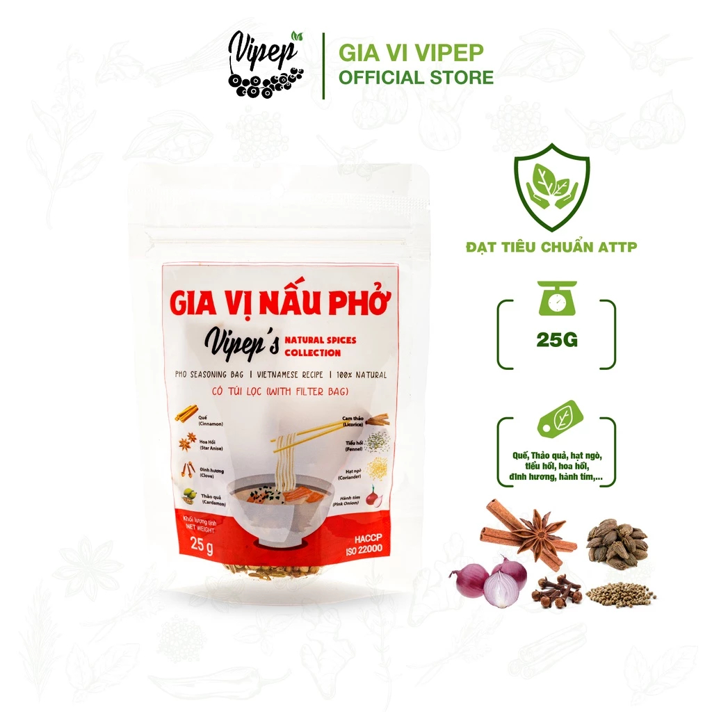 Gia Vị Nấu Phở Bò Tự Nhiên Vipep 25g - Gia vị Vipep