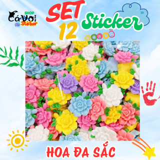 Set 12 Sticker/ Charm gắn dép Hoa đa sắc rực rỡ sắc màu