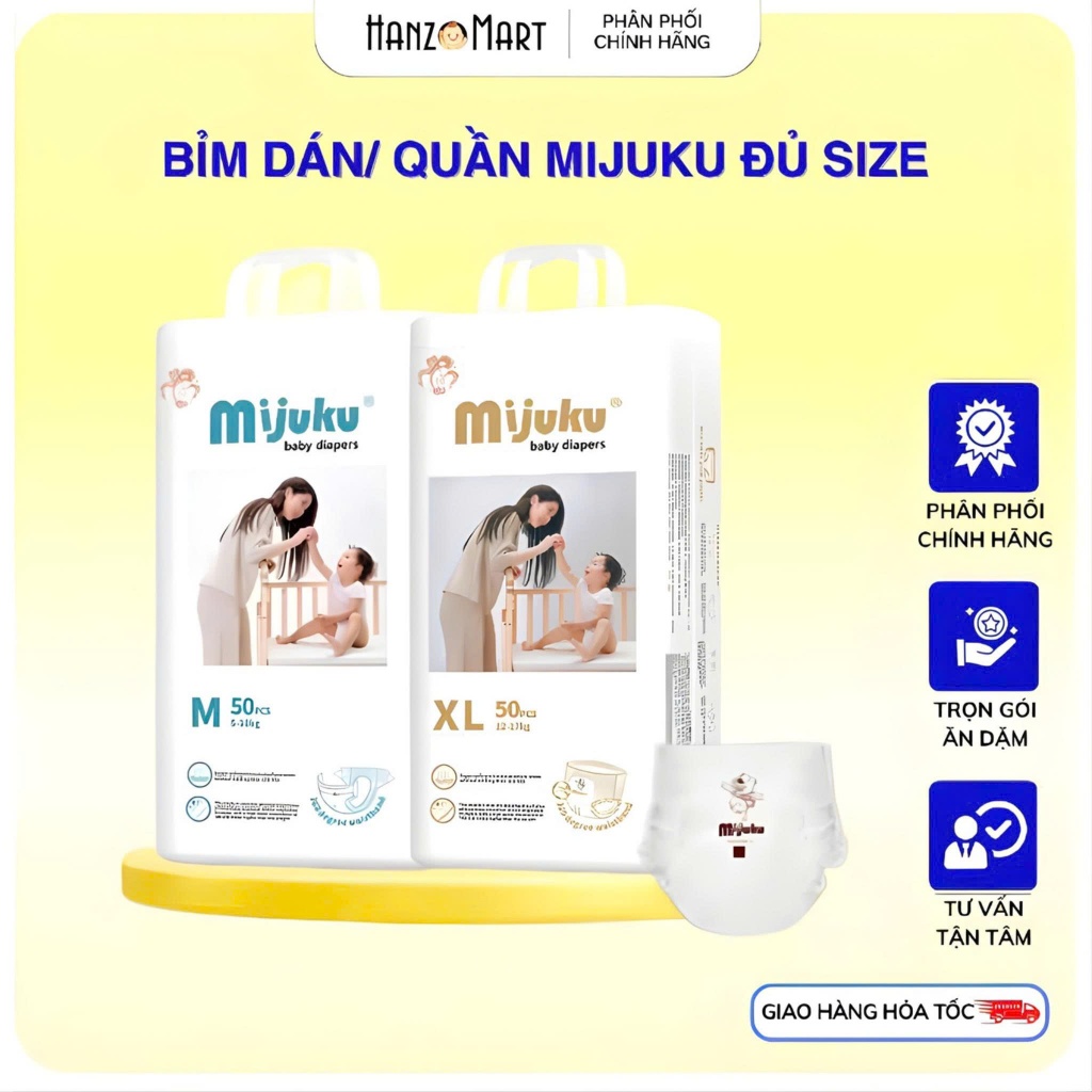 Bỉm Mijuku quần dán XUẤT NHẬT M50/L50/XL50/XXL50 50 miếng