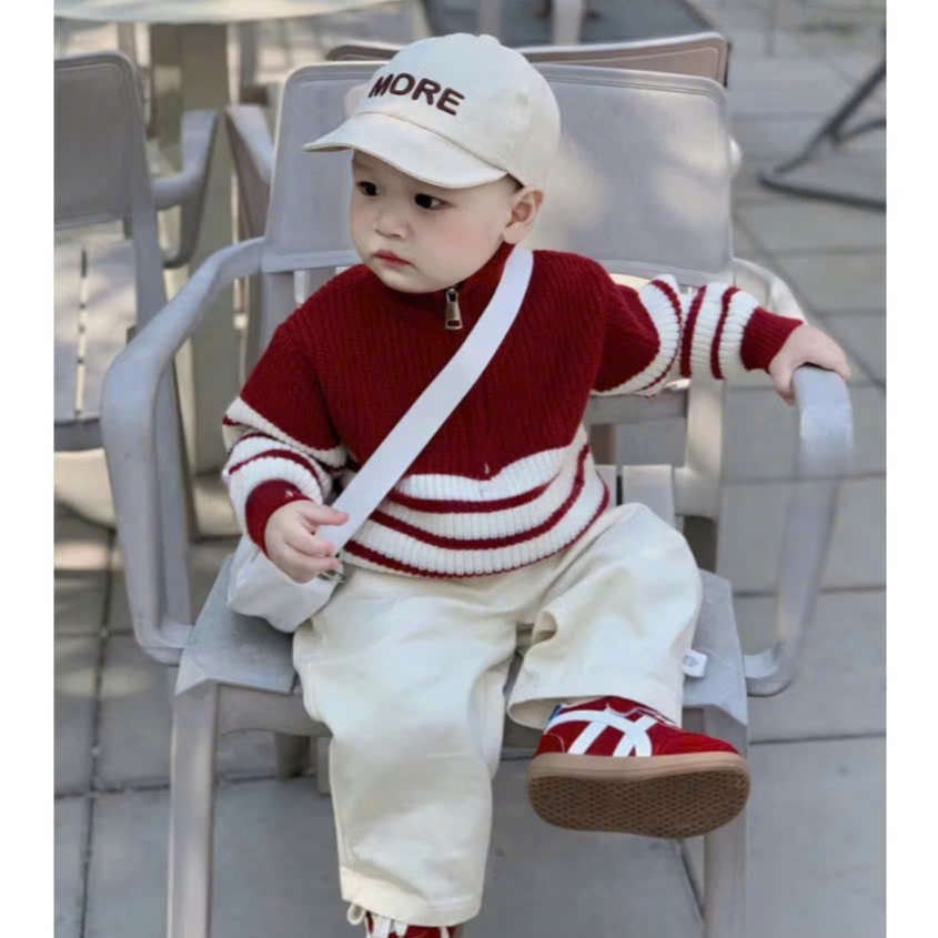 Sẵn Ship-  Áo Len kéo khóa kẻ ngang trắng vs quần thô hàng quảng châu cao cấp cho bé trai bé gái 5-17kg mix đồ