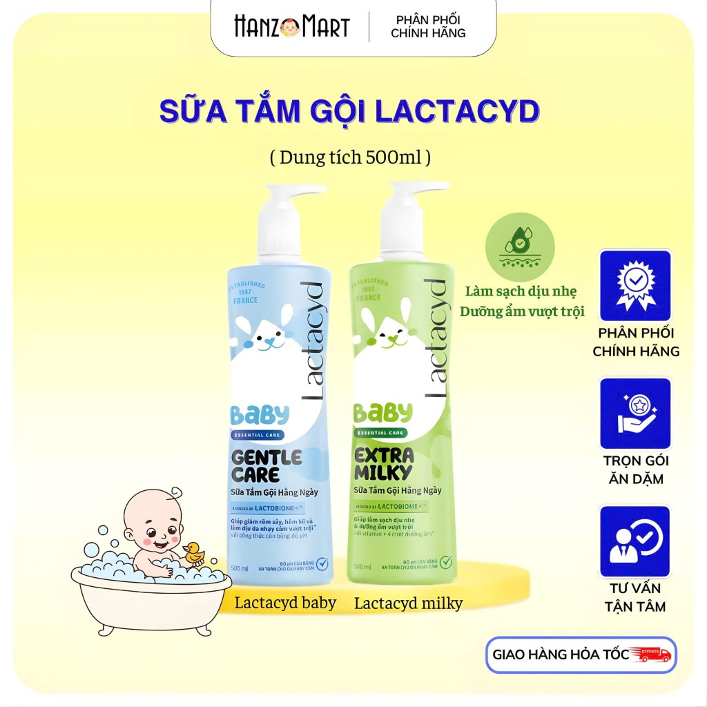 Sữa Tắm Gội Cho Bé Trẻ Em Lactacyd Milky Bảo Vệ, Nuôi Dưỡng Da và Tóc Bé 500ml