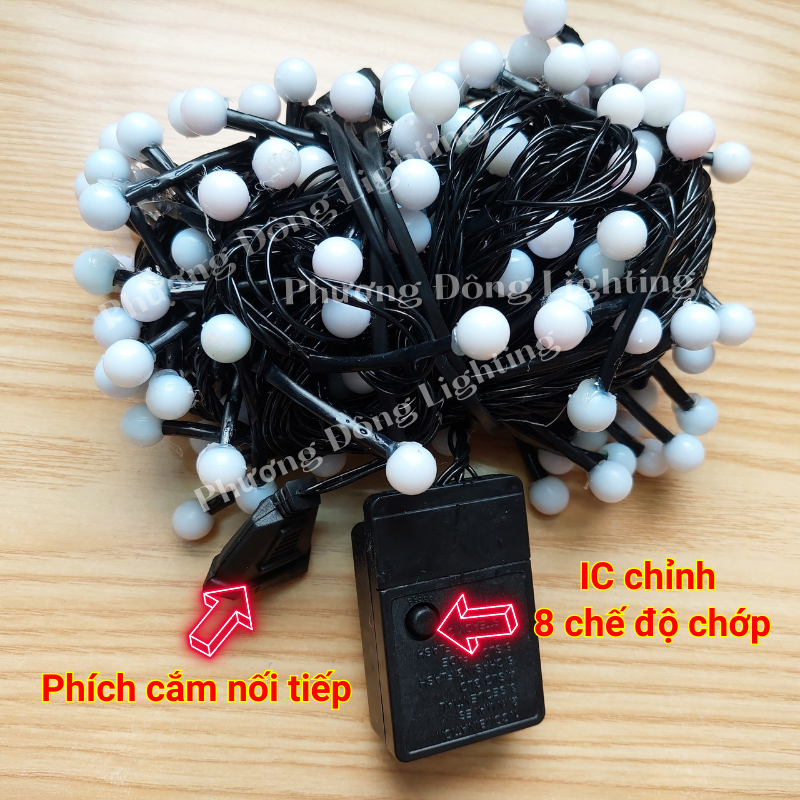 Dây đèn LED bi đục nhỏ dài 15m - 120 bóng chớp nháy đủ kiểu trang trí Noel Tết CÓ PHÍCH CẮM NỐI TIẾP