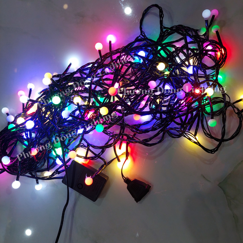 Dây đèn LED bi đục nhỏ dài 15m - 120 bóng chớp nháy đủ kiểu trang trí Noel Tết CÓ PHÍCH CẮM NỐI TIẾP