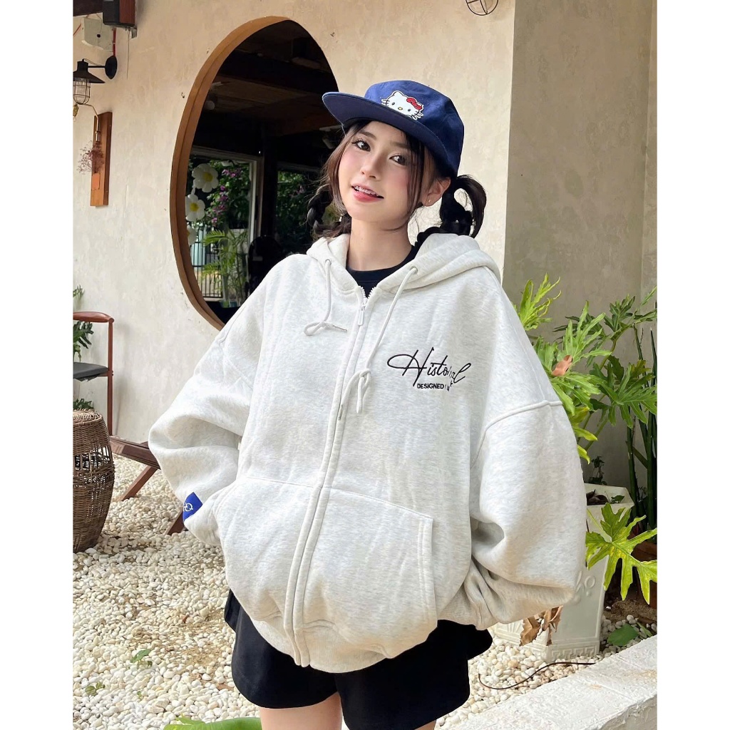 Áo Khoác Hoodie ZIP thêu chữ HISTORICAL  chất vải nỉ bông dày dặn, form boxy unisex thu đông khoác ngoài