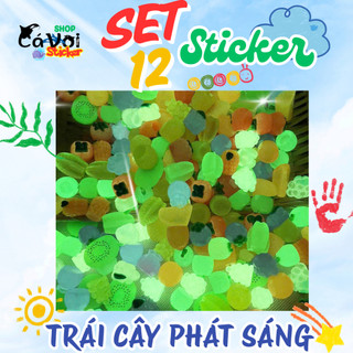 Set 12 Sticker/ Charm gắn dép trái cây dạ quang phát sáng