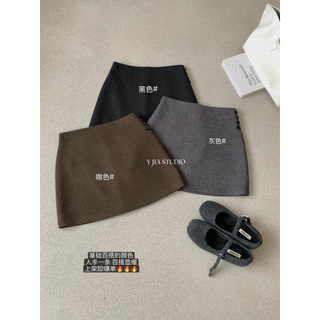𝐏𝐡𝐢𝐞𝐧 | (Sẵn) Yjia7820 Chân Váy Dạ Ngắn Chữ A Khoá Lưng Cúc Sườn Trơn 3 Màu