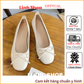 Giày búp bê lolita mũi vuông chất da bóng siêu bền phối nơ QV425