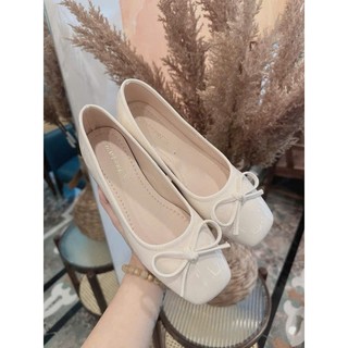 Giày búp bê lolita mũi vuông chất da bóng siêu bền phối nơ QV425
