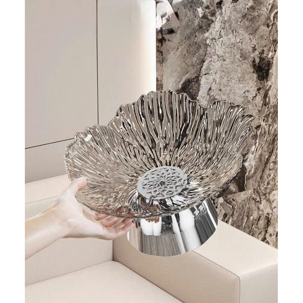 Khay đựng trái cây chân đế inox sang trọng - Đĩa đựng quả decor