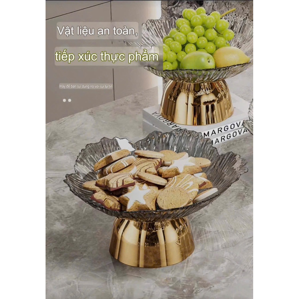 Khay đựng trái cây chân đế inox sang trọng - Đĩa đựng quả decor