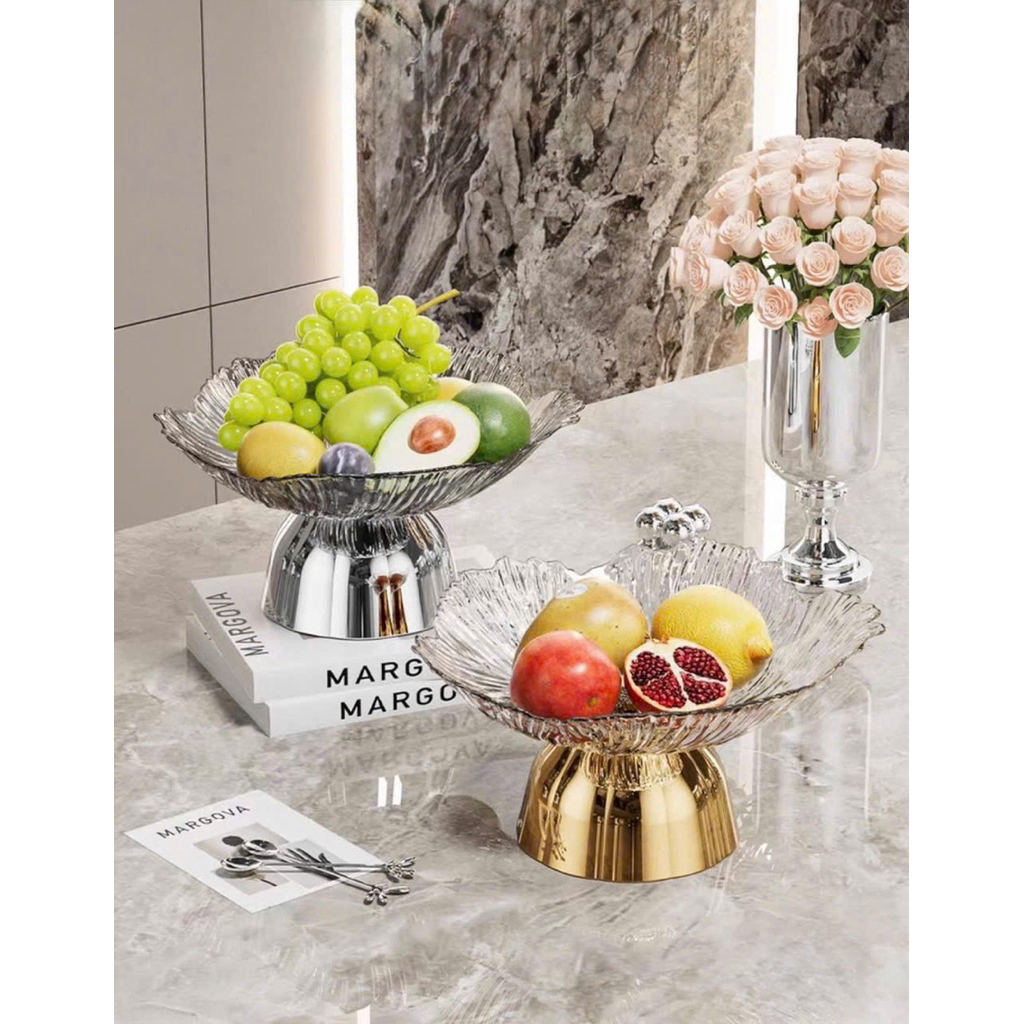 Khay đựng trái cây chân đế inox sang trọng - Đĩa đựng quả decor
