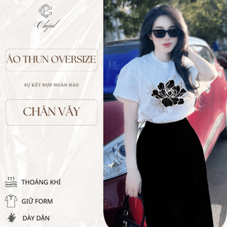 Set Bộ Áo Thun Nữ CHEPOL Form Rộng, Cổ Tròn, Phối Chân Váy, In Hoa, Chất Cotton (Áo Phông Trắng+Chân Váy Xuông)-CP_x5714