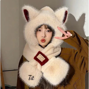 Mũ tai cáo 2 in 1 lông trùm đầu giữ ấm mùa đông