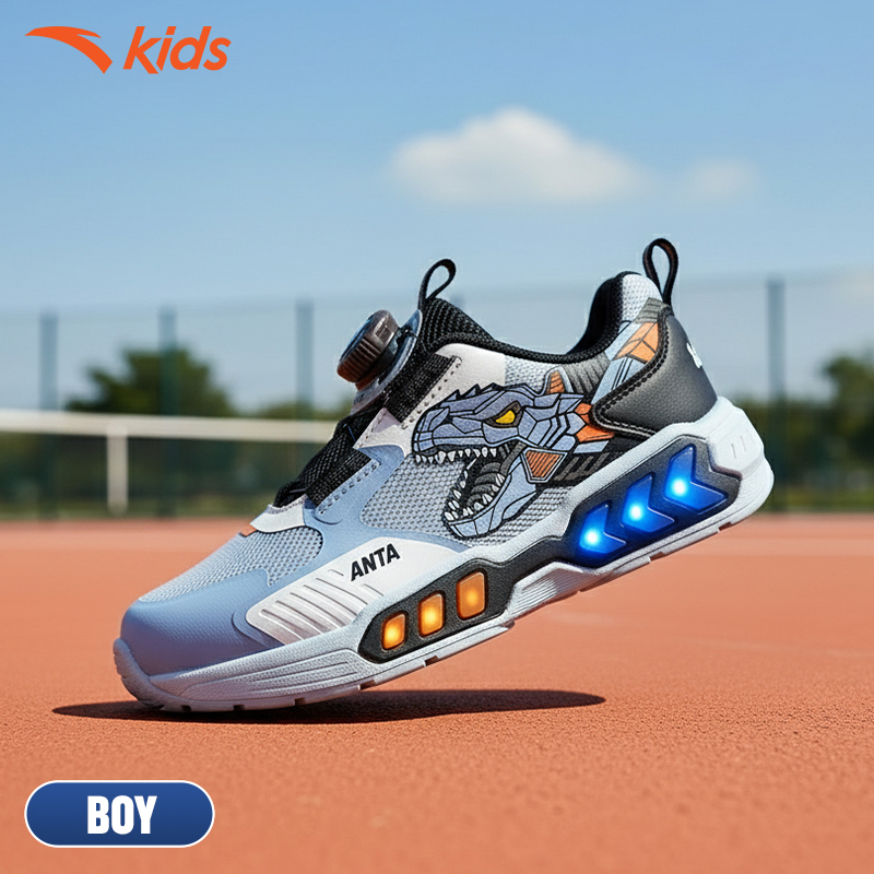 ANTA Kids Dinosaur Light Shoes Giày Thời Trang Bé Trai 3125D9918 Size 28-32. Hạn Chế Trơn Trượt, Khóa Xoay Tiện Lợi