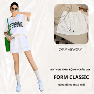 Bộ Áo Phông Nữ Chepol Cao Cấp, Form Rộng, In Chữ, Cổ Tròn, Phối Chân Váy, Chất Cotton (Áo Thun Trắng + CV Trắng)CP_x9833