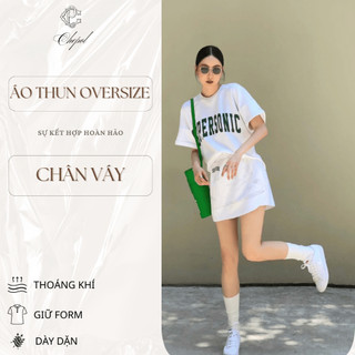 Bộ Áo Phông Nữ Chepol Cao Cấp, Form Rộng, In Chữ, Cổ Tròn, Phối Chân Váy, Chất Cotton (Áo Thun Trắng + CV Trắng)CP_x9833