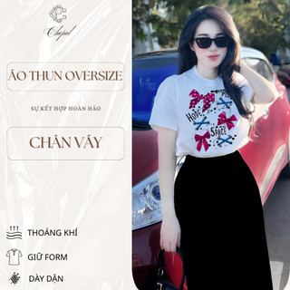 Bộ Áo Phông Nữ Chepol Cổ tròn, Form Rộng, Tay ngắn, Chất Cotton Cao Cấp Co Giãn ( Áo Thun Trắng+Chân Váy Xuông )CP_x5264
