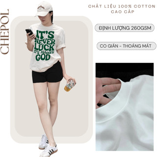 Bộ Áo Phông Nữ Chepol In Chữ, Cổ Tròn, Tay Ngắn, Phối Quần Đùi, Chất Cotton Cao Cấp (Áo Thun Trắng+Quần Đùi Đen)CP_x8812