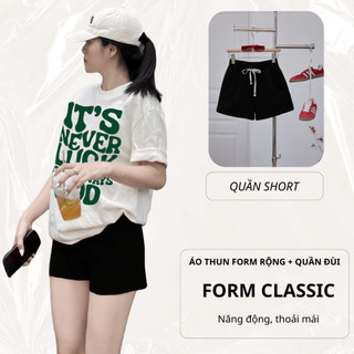 Bộ Áo Phông Nữ Chepol In Chữ, Cổ Tròn, Tay Ngắn, Phối Quần Đùi, Chất Cotton Cao Cấp (Áo Thun Trắng+Quần Đùi Đen)CP_x8812