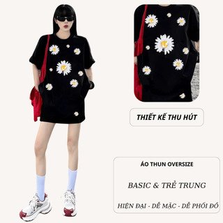 Set Áo Phông Nữ CHEPOL In Hoa Trắng, Cổ Tròn, Phối Chân Váy Ngắn, Chất Cotton Cao Cấp (Áo Thun Đen+Chân Váy Đen)CP_x7602