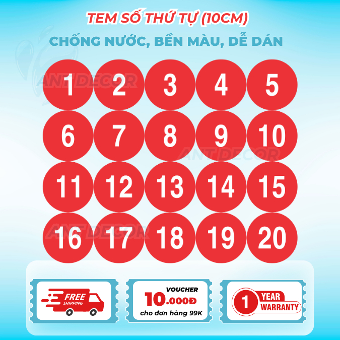 Decal Dán (10cm) Số Từ 1 đến 10 – Giải Pháp Đánh Số Nhanh Chóng và Hiệu Quả