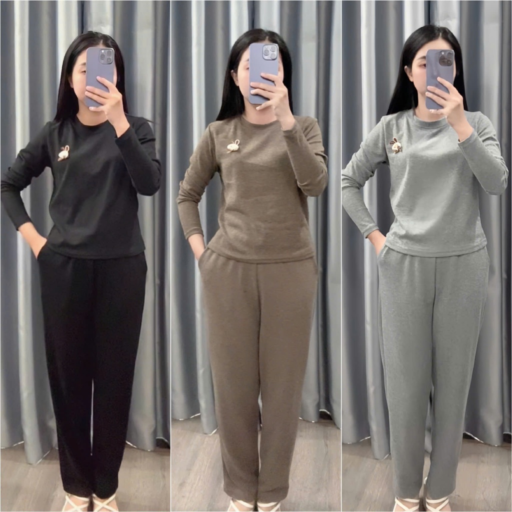 2026. [SÉT GẮN NƠ THỎ] Sét chất len lông thỏ mềm, dày áo dài tay+ quần baggy. Đủ size SMLXL 40kg- 70kg
