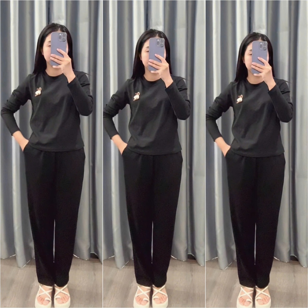 2026. [SÉT GẮN NƠ THỎ] Sét chất len lông thỏ mềm, dày áo dài tay+ quần baggy. Đủ size SMLXL 40kg- 70kg