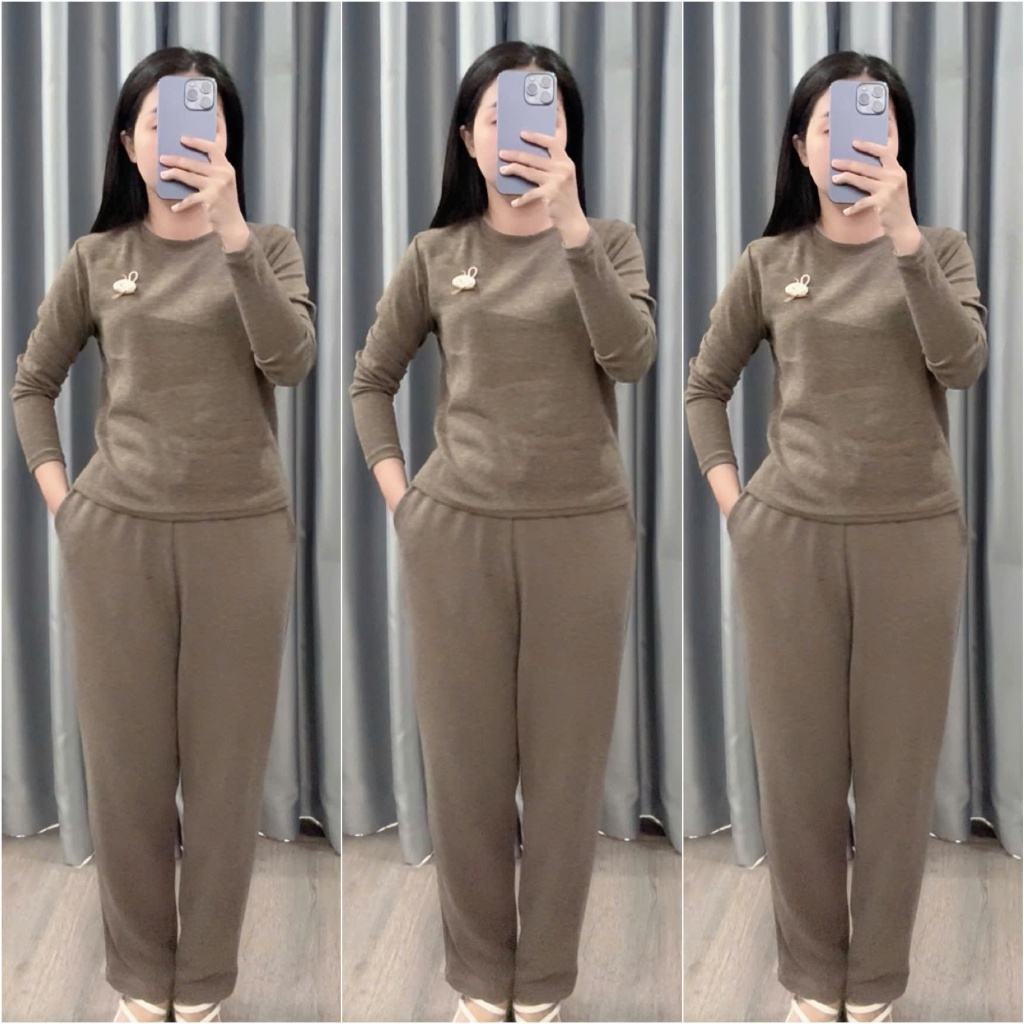 2026. [SÉT GẮN NƠ THỎ] Sét chất len lông thỏ mềm, dày áo dài tay+ quần baggy. Đủ size SMLXL 40kg- 70kg