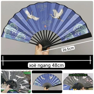 Quạt xếp xoè 26.5x48cm/33cmx60cm phong cách Nhật hạc in 2 mặt